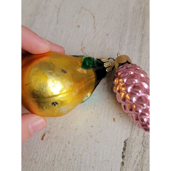 Blown glass pear pink pinecone ornament Xmas‎ set fruit - Picture 4 of 5